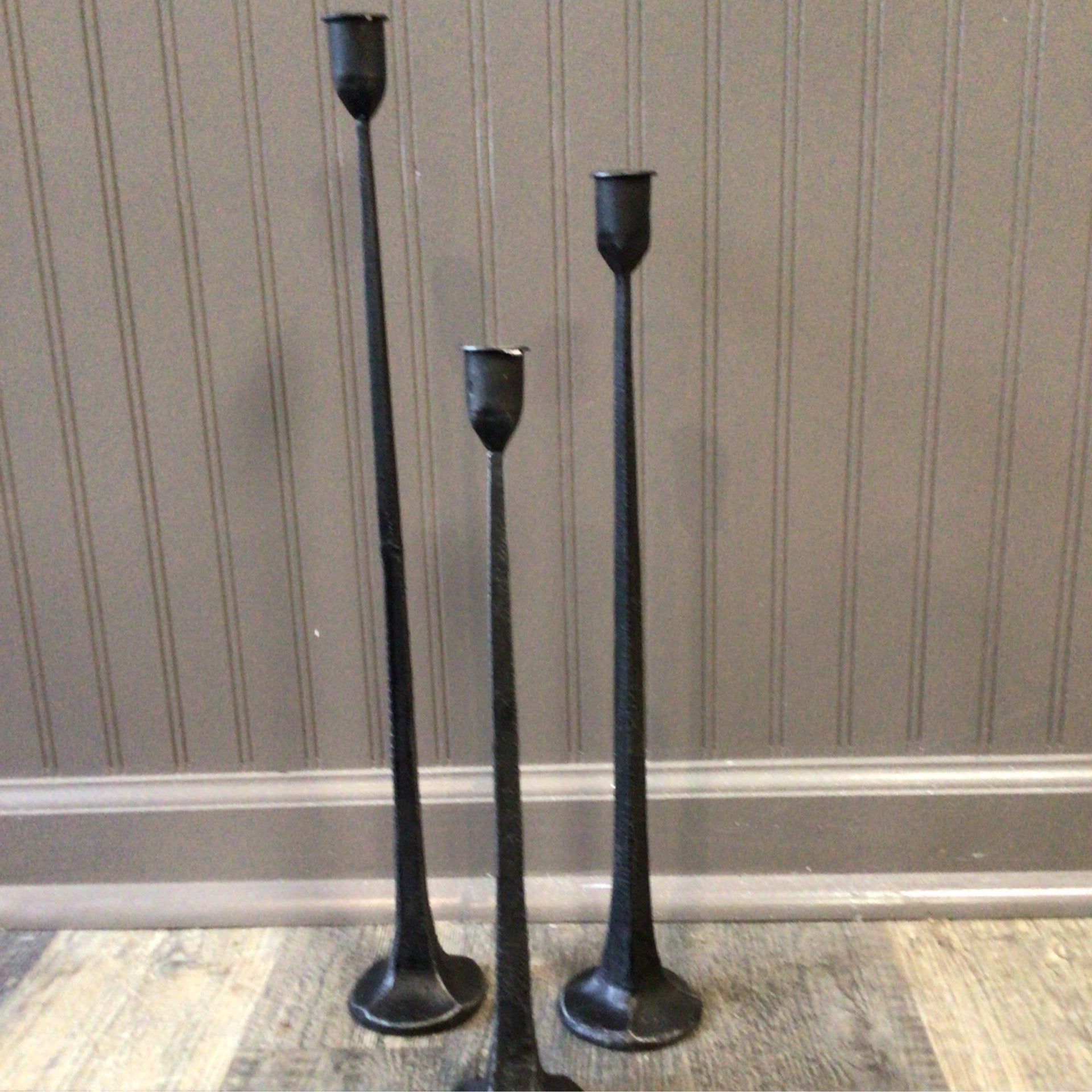Tall Rustic Iron Floor Candle Stands | Set of Three